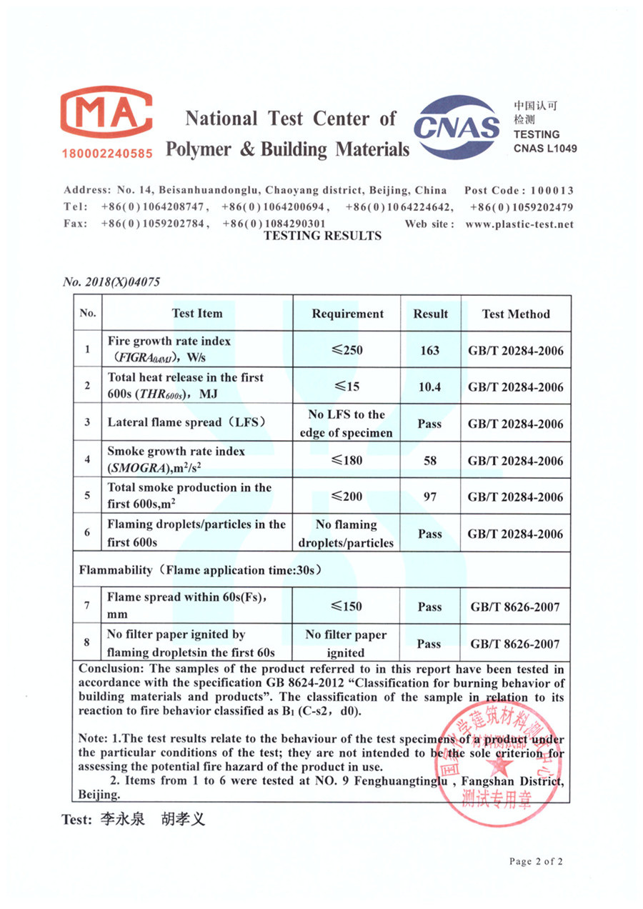 Flame retardant certificate