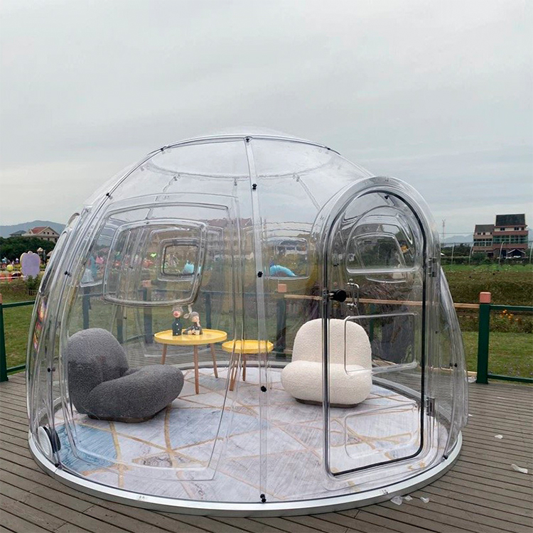 3.5M 4M In Diameter Clear Polycarbonate Dome House PC Glamping Inflatable Bubble Tent House